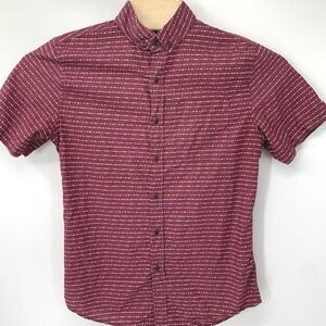 Katin Button Down Shirt Mens Medium Burgundy Dash Stripe Short Sleeve Cotton